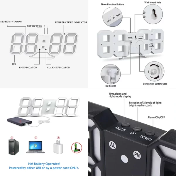 Moderni 3D LED digitalni zidni ili stoni sat sa temperaturom i kalendarom