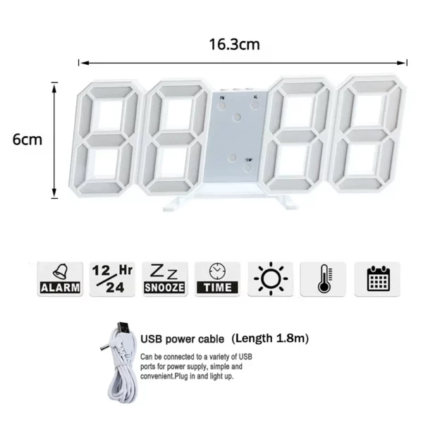 Moderni 3D LED digitalni zidni ili stoni sat sa temperaturom i kalendarom